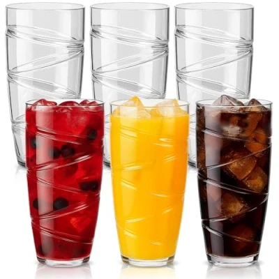 Bild av HEFTMAN Tumblerglas i plast, set med 6 550 ml akryl virveldesign, stapelbara återanvändbara plastglas för picknick, camping, grillning, fester (klar)