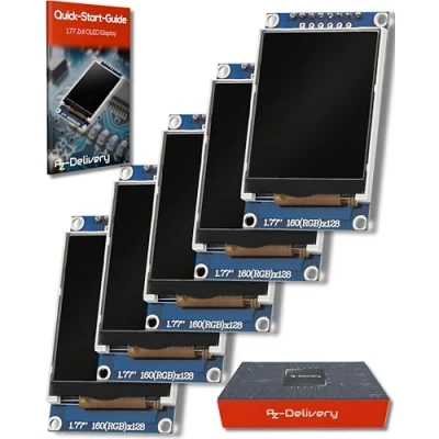 Bild av AZDelivery 5 x SPI TFT skärm med 1,77 tum och 128x160 pixlar kompatibel Arduino Raspberry Pi e book!