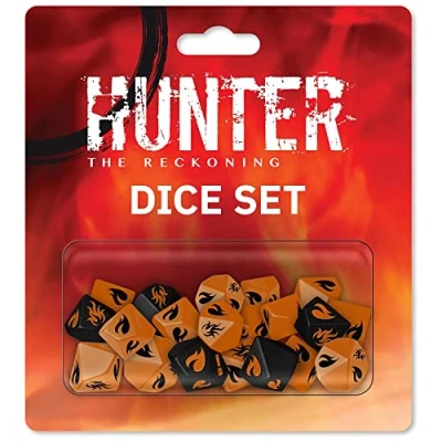 Bild av Hunter: The Reckoning 5th Edition Dice Set 15 Custom 20mm d10s for Tabletop RPG Includes Orange &amp; Black Desperation