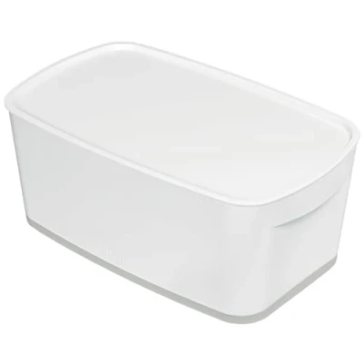 Bild av Leitz A5 MyBox Small med lock, förvaringslåda för hemmet och kontoret, 5 L, matt yta, plast, BPA fri livsmedelssäker, vit/grå, 52291001