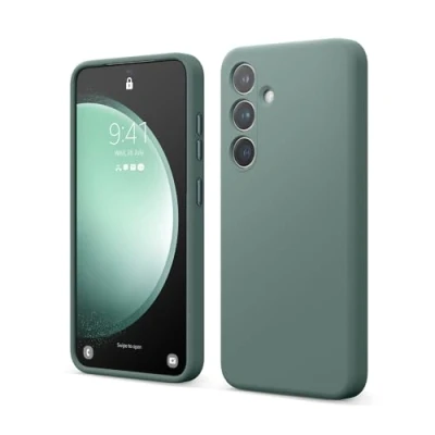Bild av elago Flytande silikonfodral kompatibelt med Samsung Galaxy S24, premiumsilikon, helkroppsskydd, 4 lager stötsäker struktur, reptåligt mjukt mikrofiberfoder (midnattsgrön)