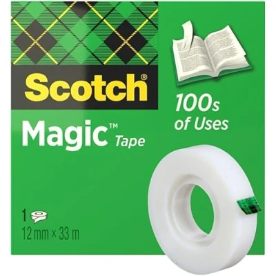 Bild av Scotch Magic Tape 1 rulle, 12 mm x 33 m osynlig tejp för allmänna ändamål reparation, märkning och tätning av dokument