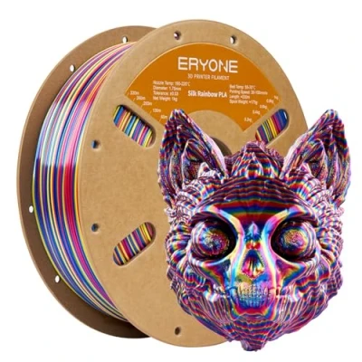 Bild av ERYONE Silk Rainbow Twist PLA filament, snabb färgförändring för 3D tryckfilament, silver, glänsande regnbåge, 1,75 mm ±0,03 mm, 1KG pool (2,2 Lbs), rödgul blå
