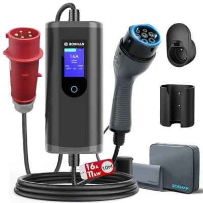 Bild av bokman Laddkabel Typ 2 CEE Kontakt Wallbox 11kW 3 fas/16A/10m med Justerbar Laddningseffekt, Elbilsladdare och Mobil Laddningsstation