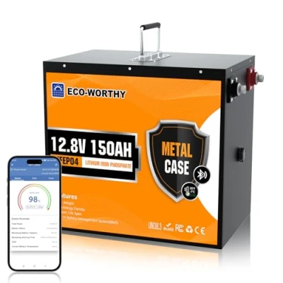 Bild av ECO WORTHY LiFePO4 150 Ah 12 V Bluetooth batteri med 120 A BMS lågtemperaturskydd och max. 15 000 cykler, 1 920 Wh litiumbatteri för husbil, solpanelsats, båt, solsystem komplett set