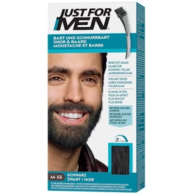 Bild av Just For Men mustasch &amp; skägg, skäggfärg, nyans, eliminerar grått hår för ett fullare utseende, med applikatorborste, färg svart, M55