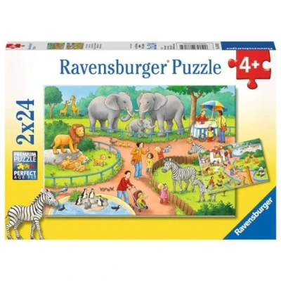 Bild av Ravensburger 07813 2x24 bitar Barnpussel från 4 år perfekt ålderspassning en dag i djurparken rolig aktivitet för familjen och barnen