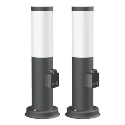 Bild av ledscom.de 2 st. stiglampa/pollarlampa/trädgårdslampa PORU för utomhusbruk, IP44, 39 cm, antracit, 1x E27 max. 40W, uttag