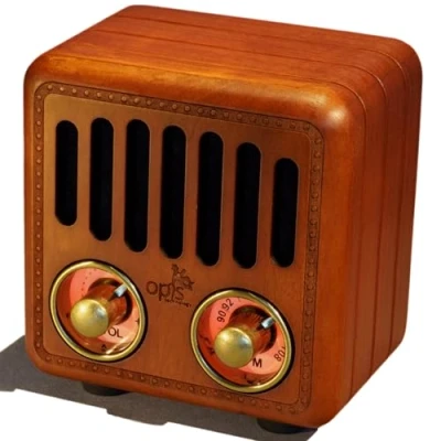 Bild av Opis radio 2 Liten retro bluetooth högtalare och VHF i trä (Körsbär)
