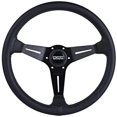 Bild av OCC MOTORSPORT OFFSET STYRHUL KLASSISK MODELL LERERADE LÄDER MED SVARTA ARMAR 90 mm HUL 350 (14 tum)