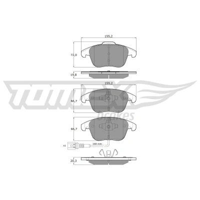 Bild av TOMEX brakes TX 15 82 Jeu de plaquettes frein Essieu avant contact signal d&#039;usure inclus VOLKSWAGEN: Tiguan I, Sharan II, Passat NMS, AUDI: Q3