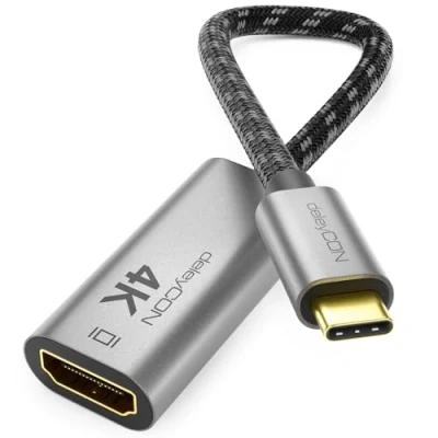 Bild av deleyCON 4K USB C till HDMI Adapter av Aluminium (4K@60Hz Bildskärm/TV/Projektor) Thunderbolt 3/4, för iPhone 16, 15 Pro Max, MacBook, iPad Pro/Air, Samsung Galaxy S24 S23, Notebook, Surfplatta
