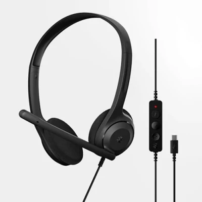 Bild av EPOS C1 Business USB C headset med mikrofon, kromcertifierad, hörlurar kabel, mikrofon PC, brusreducerande förbättrad ljudkvalitet, anslutning för moderna enheter, lätt