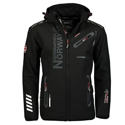 Bild av Geographical Norway Royaute män Distribrands Vattentät softshelljacka för utomhusjacka med huva som andas taktisk vinterbeständig vindjacka, Svart_Svart, M
