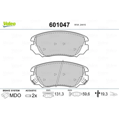 Bild av VALEO 601047 Jeu de plaquettes frein Essieu avant contact signal d&#039;usure inclus avec tôle anti bruit OPEL: Insignia A Berline