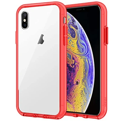 Bild av JETech Skal för iPhone XS och X 5,8 Tums, Stötsäker, Genomskinlig Stötfångare (Röd)