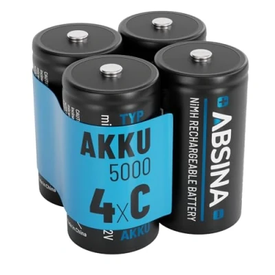 Bild av ABSINA 4 x batterier C baby LR 14 uppladdningsbara 5 000 med låg självurladdning NiMH min. 500 mAh &amp; 1,2 V batteri, babybatterier, C, batteri LR14