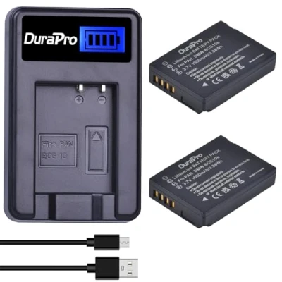 Bild av DuraPro 2 st DMW BCG10 batteri LCD USB laddare för Panasonic BCG10, BCG10E, BCG10PP och Lumix DMC TZ10 3D1, TZ6, TZ7, TZ8 kameror