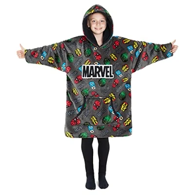 Bild av Marvel Hoodies för pojkar, fleece överdimensionerade filt hoodie hämnds gåvor En storlek, Grå AOP