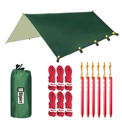 Bild av HipierFx Tarp 3 x 4 m camping tältpresenning för hängmatta lätt solskydd UV skydd vattentät multifunktionell utomhus vandring (mörkgrön)