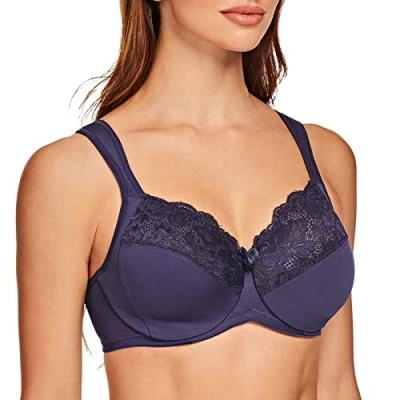 Bild av MELENECA Kvinnors Cushion Strap Full täckning Plus Size Bygel Spets Minimizer BH Blå 75F