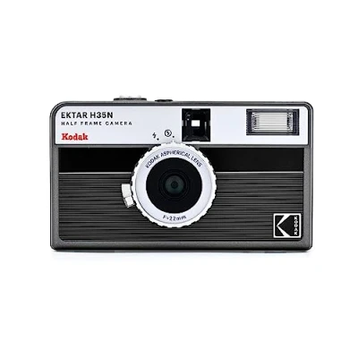 Bild av Kodak Ektar H35N Halvformatskamera, 35 mm, återanvändbar, fokusfri, lampfunktion, inbyggt stjärnfilter, belagd förbättrad lins (film och AAA batteri ingår inte) (silverrandig)