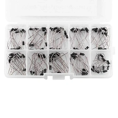 Bild av Diod, 100 st 10 värden Germanium Likriktare Diod Elektronisk Kit 1N4001 1N4007 1N5817 1N5819 med låda, låg effektförlust och hög effektivitet