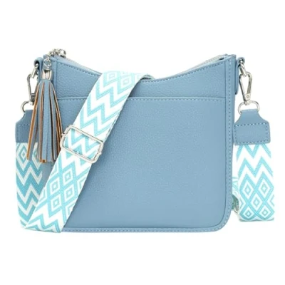 Bild av YISUOHOOM liten axelväska damer handväska crossbody bag mobilväska att hänga flera fack svart, Himmelsblå (medium), Axelväskor