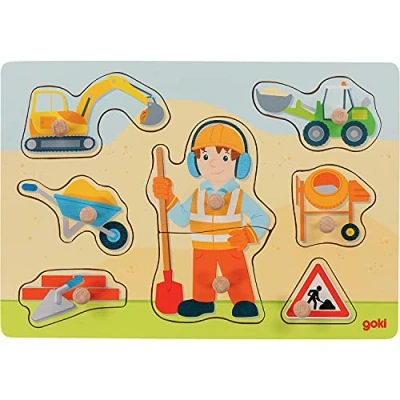 Bild av Goki Wooden Stud Puzzle Construction Worker 8 pcs Trä