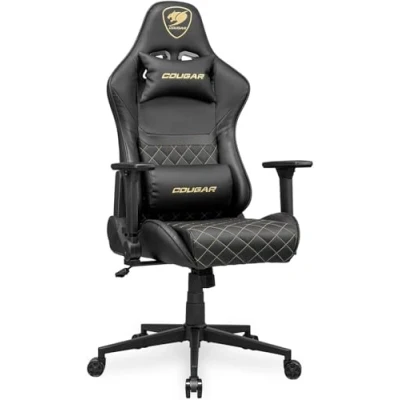 Bild av COUGAR Armor One V2 Gold gamingstol, PVC läderyta, 4D hopfällbara armstöd, 155 lutning, höjdjustering av kolven, viktstöd upp till 120 kg, färg