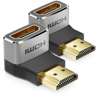 Bild av deleyCON 2 Stycken HDMI Adapter Kopplingskontakt 8K@60Hz / 4K@120Hz UHD 7680x4320 Aluminium 2.1 ARC HDR10+ Dolby Vision VRR ALLM 48Gbps 90 Vinklad Grå Svart