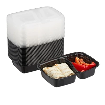Bild av Relaxdays Meal Prep boxar, set om 24, 2 fack, mikrovågsugn, återanvändbara, plastmatbehållare, svart