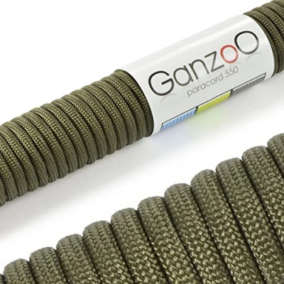 Bild av Ganzoo Paracord 550 lina armégrön 4 mm snöre typ 3, nylon och polyester, perfekt för pyssel av hundkoppel, halsband, armband/camping överlevnad utomhus 15 meter universalrep 7 innersnören