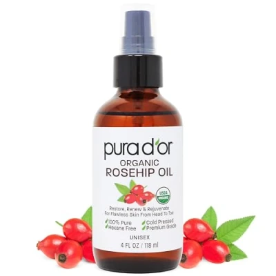 Bild av PURA D&#039;OR Rosehip fröolja 100 % ren &amp; USDA ekologisk för ansikte, hår, hud och nails, 4 flytande uns av