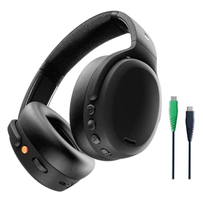 Bild av Skullcandy Crusher ANC 2 är ett par trådlösa over ear hörlurar med brusreducering, sensorisk bas, 50 timmars batteritid, Skull iQ, Alexa funktioner, mikrofon och Bluetooth Svart