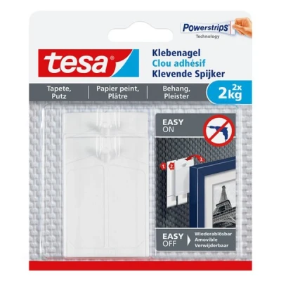 Bild av TESA 77776 00000, inomhus, Universalkrok, Vit, Självhäftande remsa, 2 kg, Gips