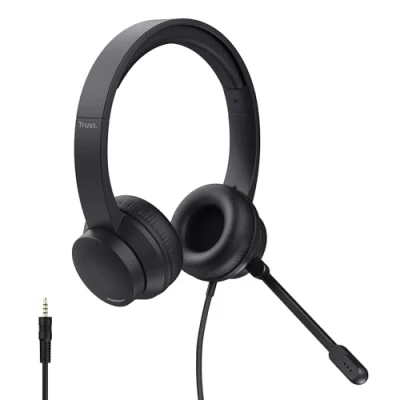 Bild av Trust Ayda PC headset med mikrofon On Ear 3,5 mm, lätt design, justerbart huvudband, hörlurar kabel 1,80 m, för kontor, chat, Skype, team, videokonferens, zoom svart
