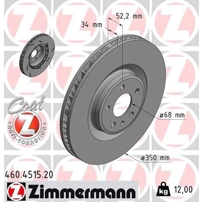 Bild av ZIMMERMANN 460.4515.20 Disque de frein 350 34 6/5 5 112 ventilé l&#039;intérieur, fendu revêtu à haute teneur en carbone PORSCHE: Macan