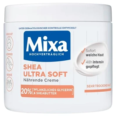 Bild av Mixa shea närande kräm för ansikte, kropp och händer med 20% vegetabiliskt glycerin sheasmör mycket torr hud, hela familjen, fuktgivande ultramjuk, 400 ml