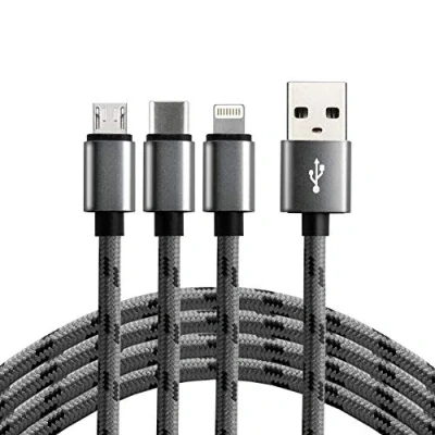 Bild av everActive Micro USB C kabel 3 i 1, Lightning, nylonkabel, snabb laddning upp till 2,4 A, 120 cm, modell: CBB 1.2MCI