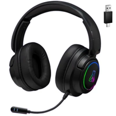 Bild av The G Lab Korp Iridium 2,4 GHz trådlöst spelheadset och Bluetooth, högkvalitativt ljud, avtagbar mikrofon, 45 timmars batteritid, RGB headset i konstläder PS5, PS4, PC, Android, iOS nytt