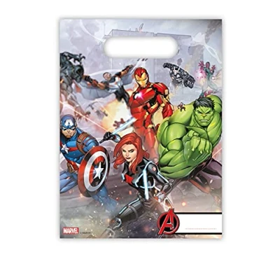 Bild av amscan Conf. 6 plastpåsar för godis konfetti med Avengers, flerfärg, PRS87969
