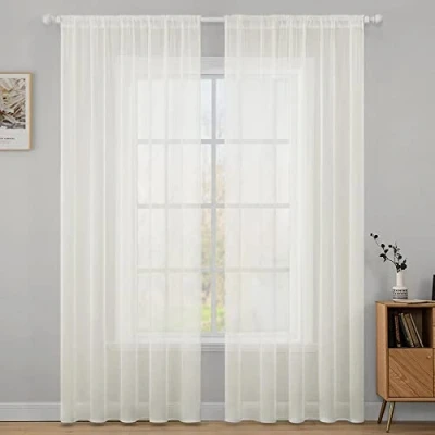 Bild av MIULEE 2 paneler enfärgade genomskinliga fönstergardiner släta eleganta fönsterpaneler/draperier/behandling för sovrum vardagsrum elfenben 140 cm B x 260 L, stångficka