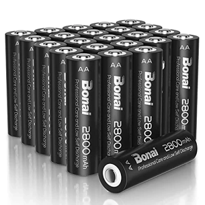 Bild av BONAI Laddningsbara batterier AA, 2800mAh Hög Kapacitet 1200 Cykler Ni MH Uppladdningsbara AA Låg självurladdning (24 Stycken)