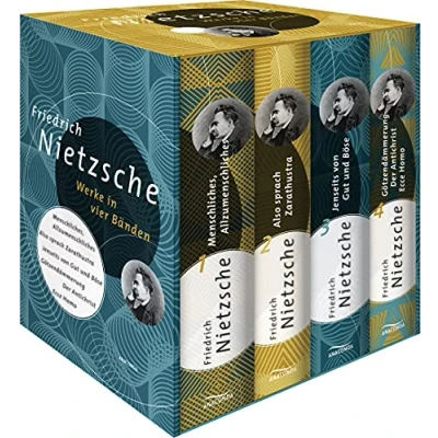 Bild av Friedrich Nietzsche, Werke in vier Bänden (Menschliches, Allzu Menschliches Also sprach Zarathustra Jenseits von Gut und Böse Götzendämmerung/Der Antichrist/Ecce Homo) (4 Bände im Schuber)