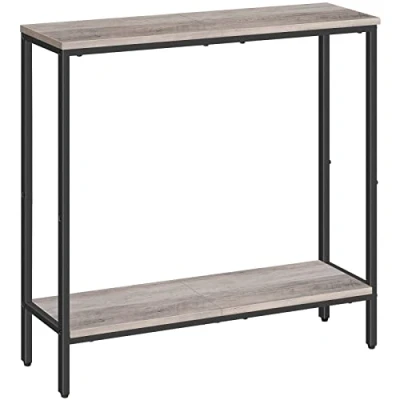 Bild av HOOBRO smalt konsolbord med hylla, 75 x 22 cm sidobord, hallbord, litet utställningsbord, soffbord för små rum, ingång, hall, grepp svart EBG22XG01