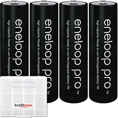 Bild av Eneloop XX Pro HR 3UWXB Förpackning med 4 batterier Mignon AA 2550 mAh minst 2 450 inkluderar Kraftmax batterilåda