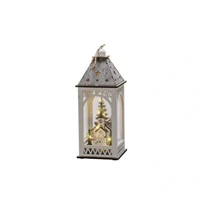 Bild av Konstsmide LED trälykta med kyrka, vit, 6 h timer, 8 varma vita dioder, batteridriven, inomhus 3271210