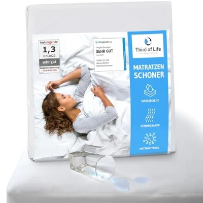 Bild av Third of Life Madrasskydd Vattentätt och andningsbart Hypoallergeniskt skydd Optimalt Antibakteriellt anti mögel Hygieniskt mjukt madrassöverdrag 120 x 190/200 cm