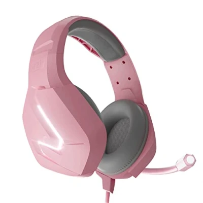 Bild av Orzly hörlurar PC spelheadset för PS5 PS4 Xbox One Nintendo Switch brusreducering, Over Ear, headset med LED lampor, gamer känslig mikrofon komfortbrusreducering kristallklarhet RX H20 vit rosa